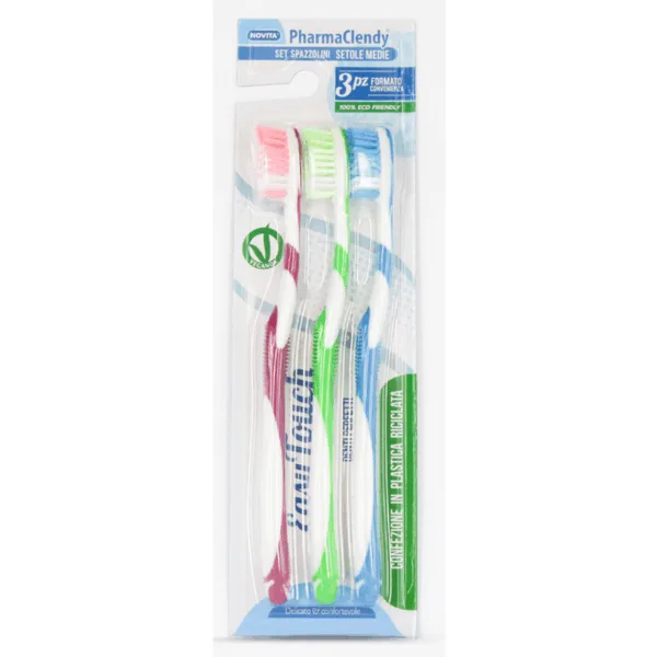 CLENDY PHARMA SET SPAZZOLINO DENTI SETOLE MEDIE 3 PEZZI