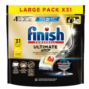 Detergente per lavastoviglie FINISH ULTIMATE PLUS 31 capsule alla profumazione di limone